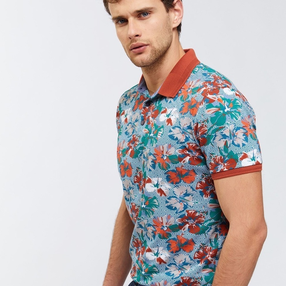NWT AV VA Kiremit  Floral Polo Shirt Size XXL